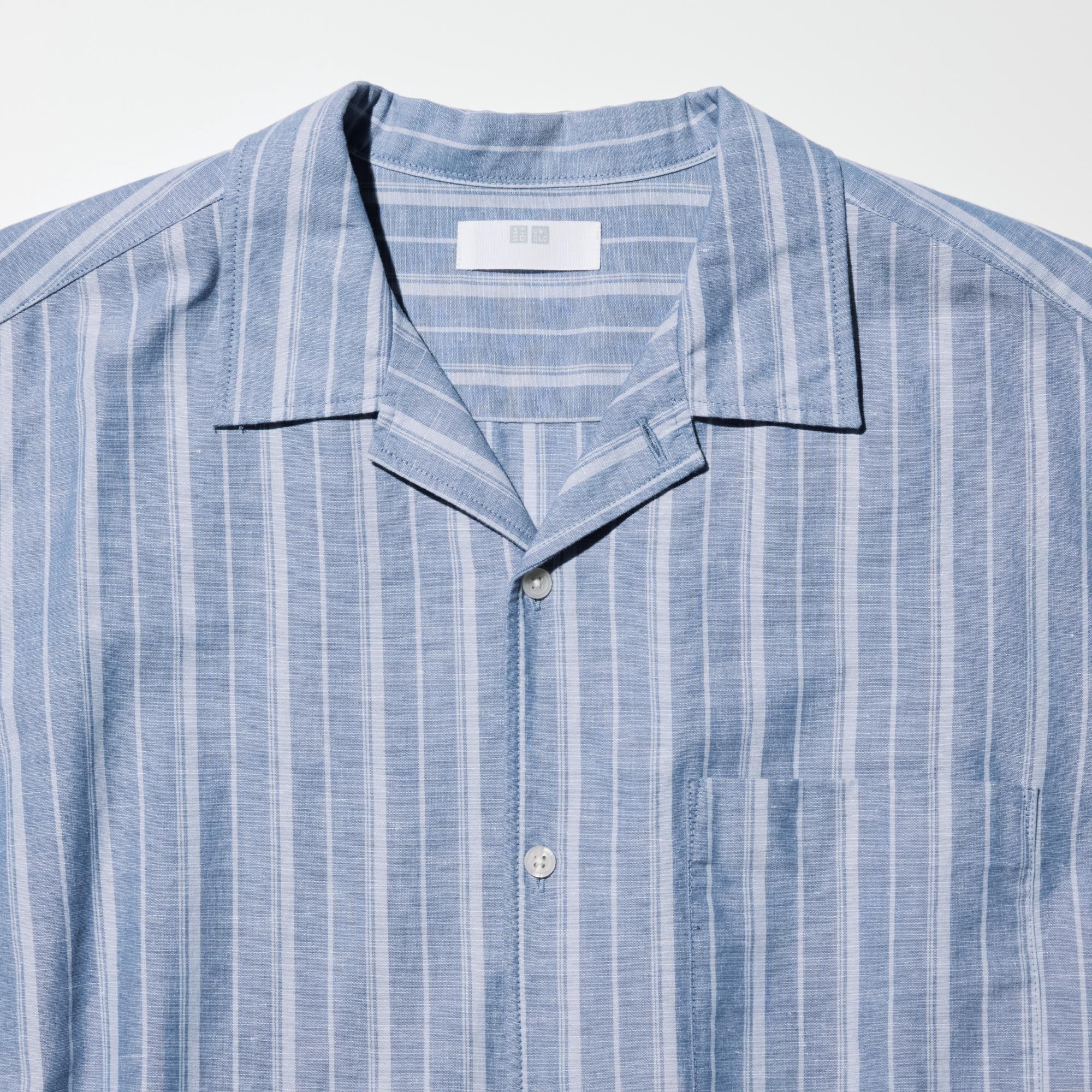 Stripe Open Collar Short Sleeve Shirt | OVY