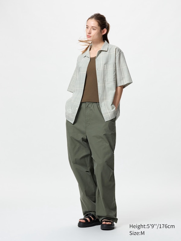 Cotton Linen Open Collar Shirt | Short Sleeve | Checked