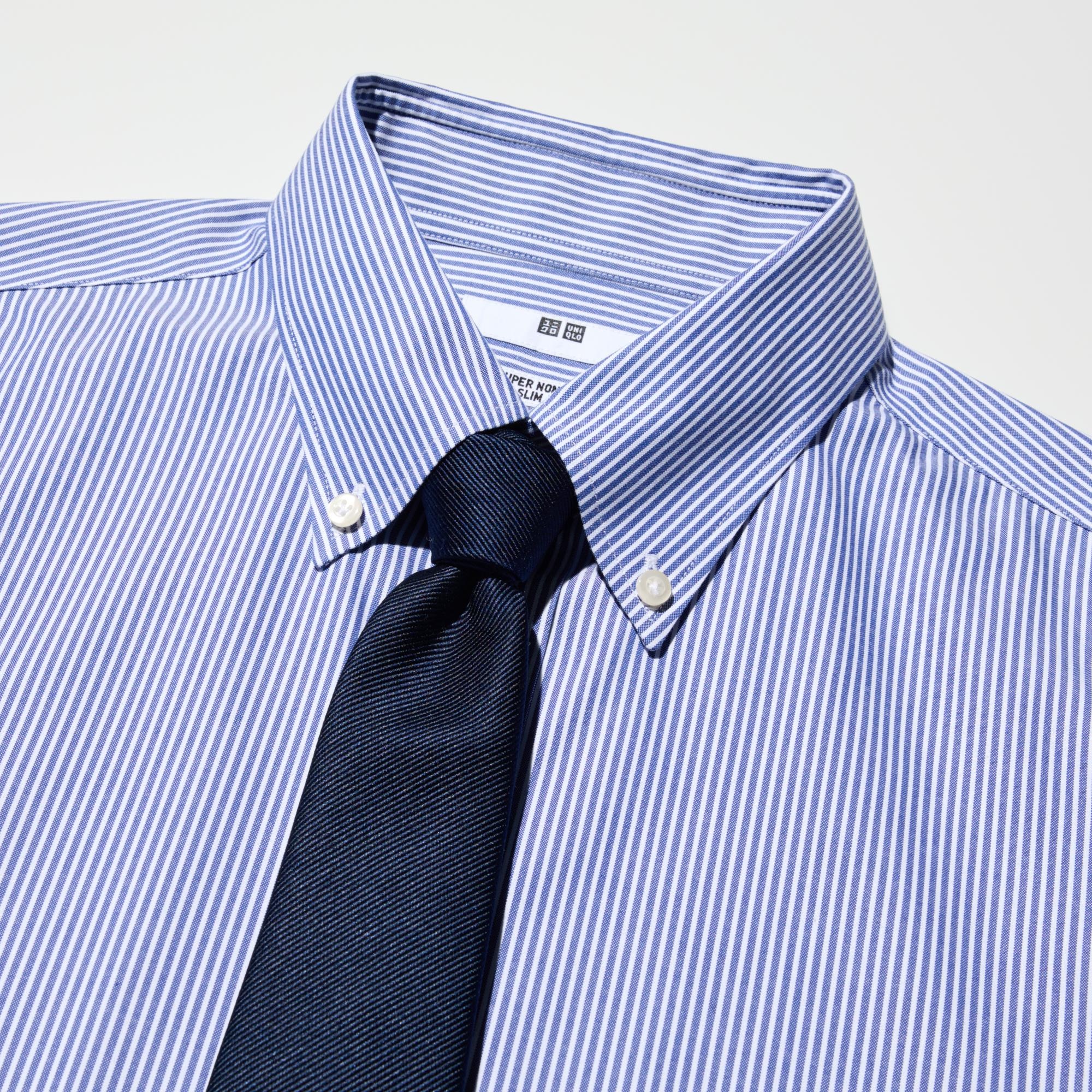 The collar band height and collar shape are designed to look good with a necktie.