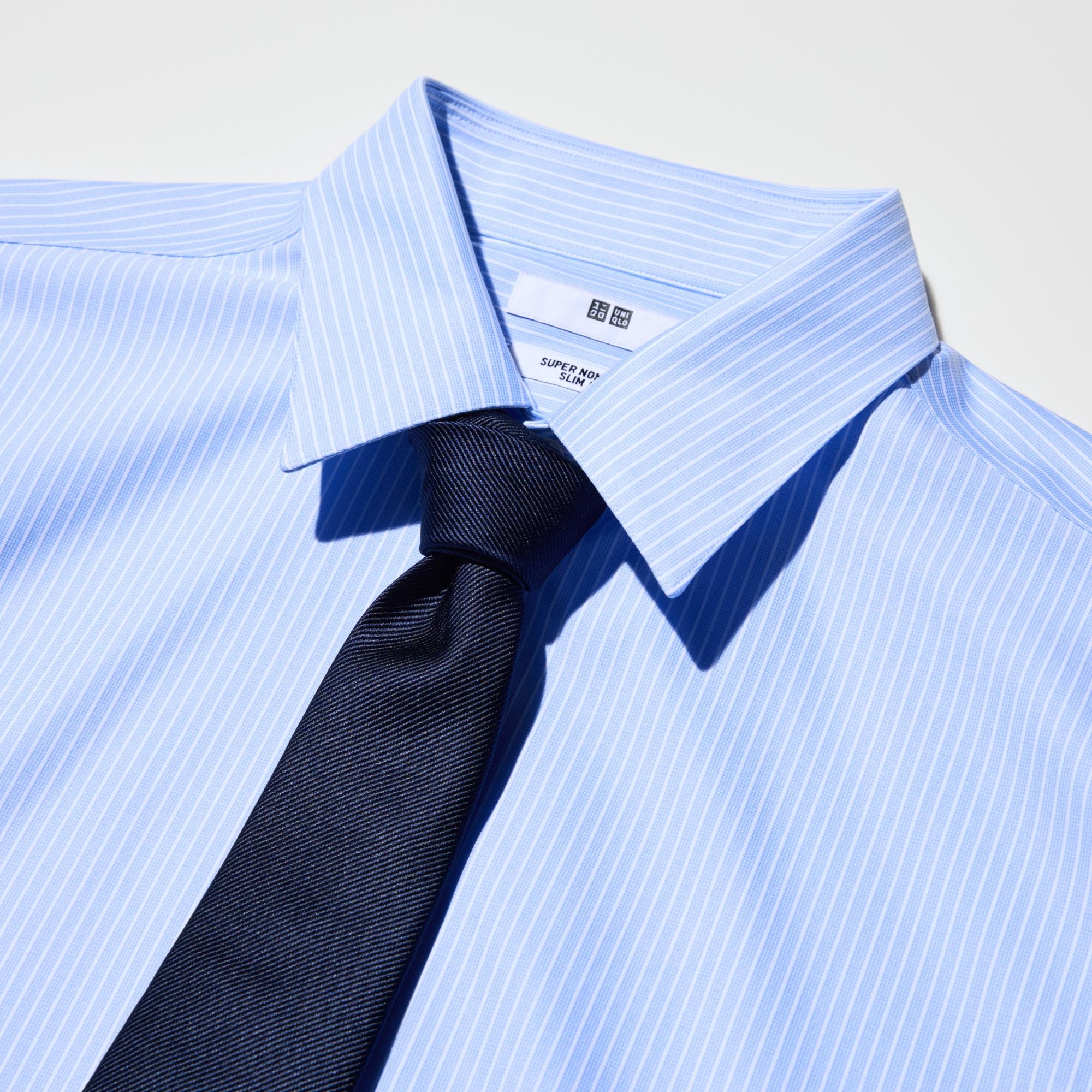 The collar band height and collar shape are designed to look good with a necktie.