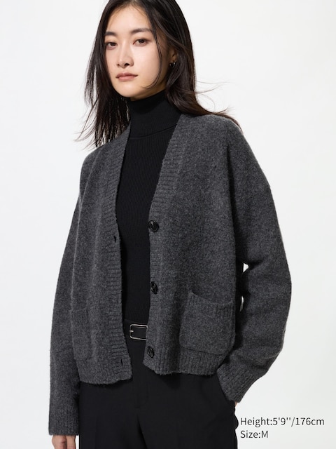 Короткий кардиган из пряжи Uniqlo Souffle dark gray