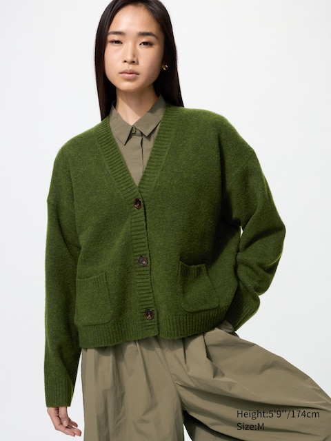 Короткий кардиган из пряжи Uniqlo Souffle olive