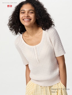 Pointelle Knit Henley Neck Sweater