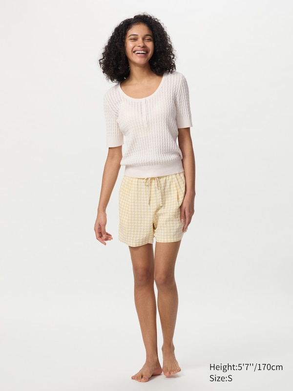 Pointelle Knit Henley Neck Sweater