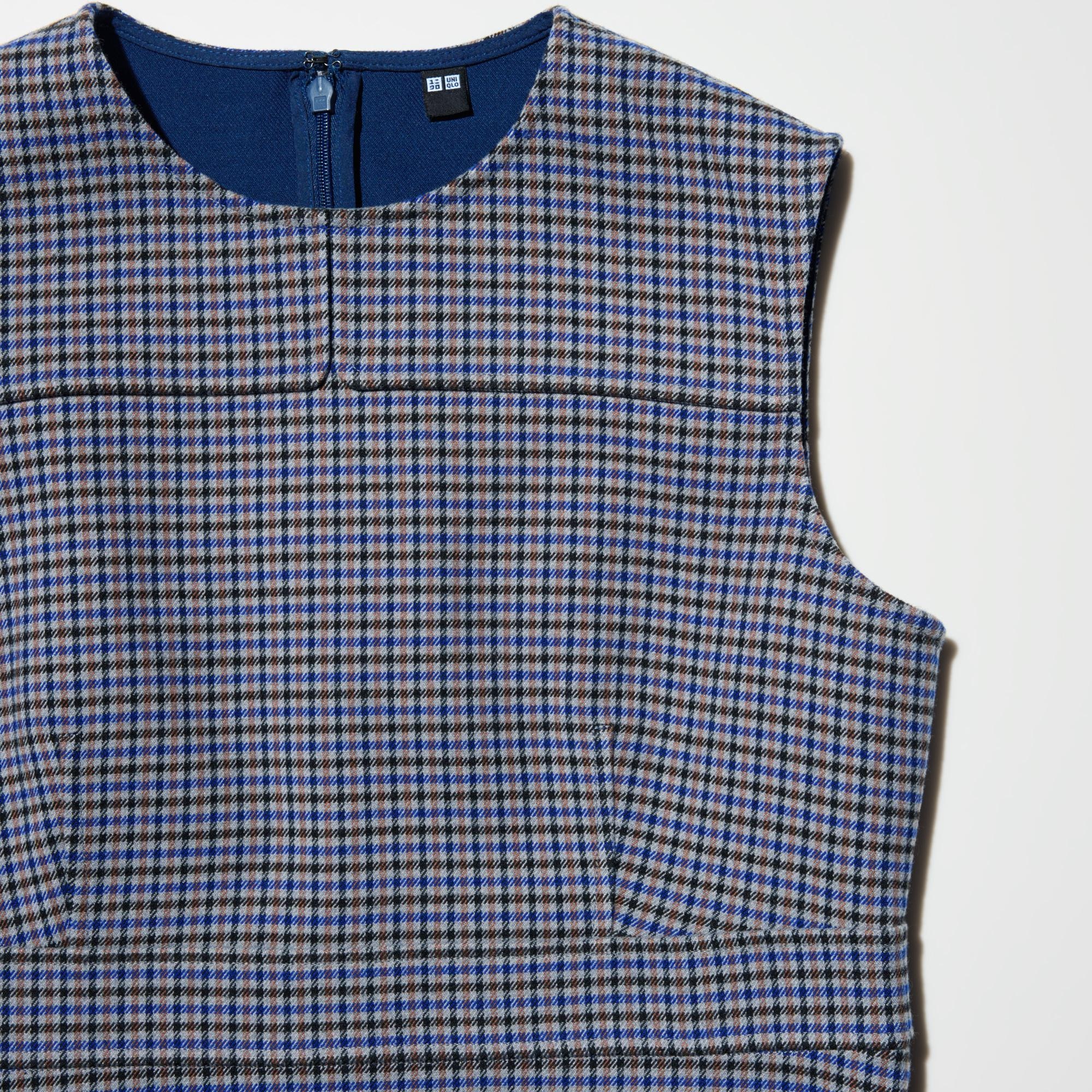 Mini-length, flared silhouette with a checked pattern.
