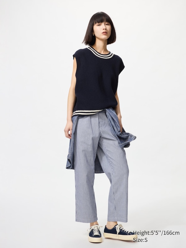 Cotton Relaxed Ankle Pants | Hickory Striped