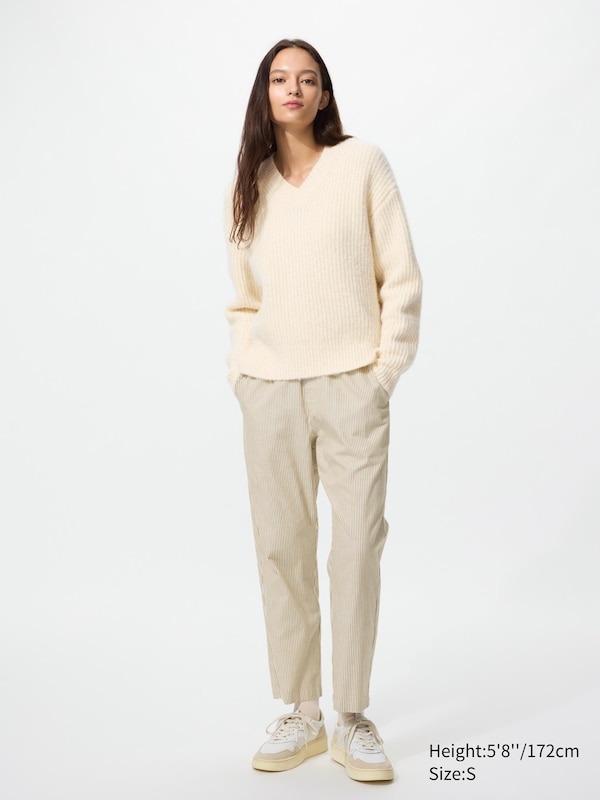 Cotton Relaxed Ankle Pants | Hickory Striped
