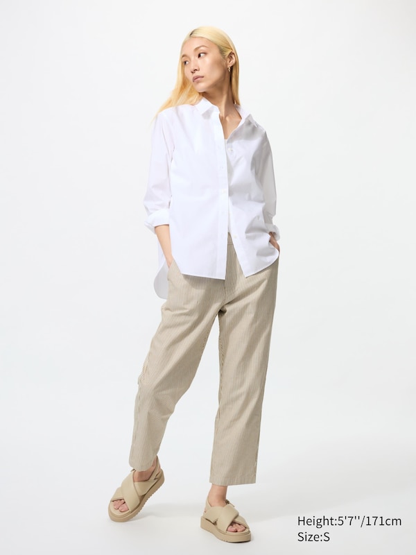 Cotton Relaxed Ankle Pants | Hickory Striped