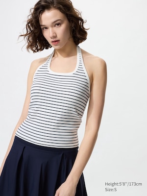 Open Back Halter Bra Top | Striped