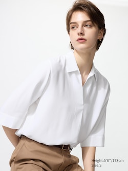 Rayon Skipper Collar Blouse | 3/4 Sleeve