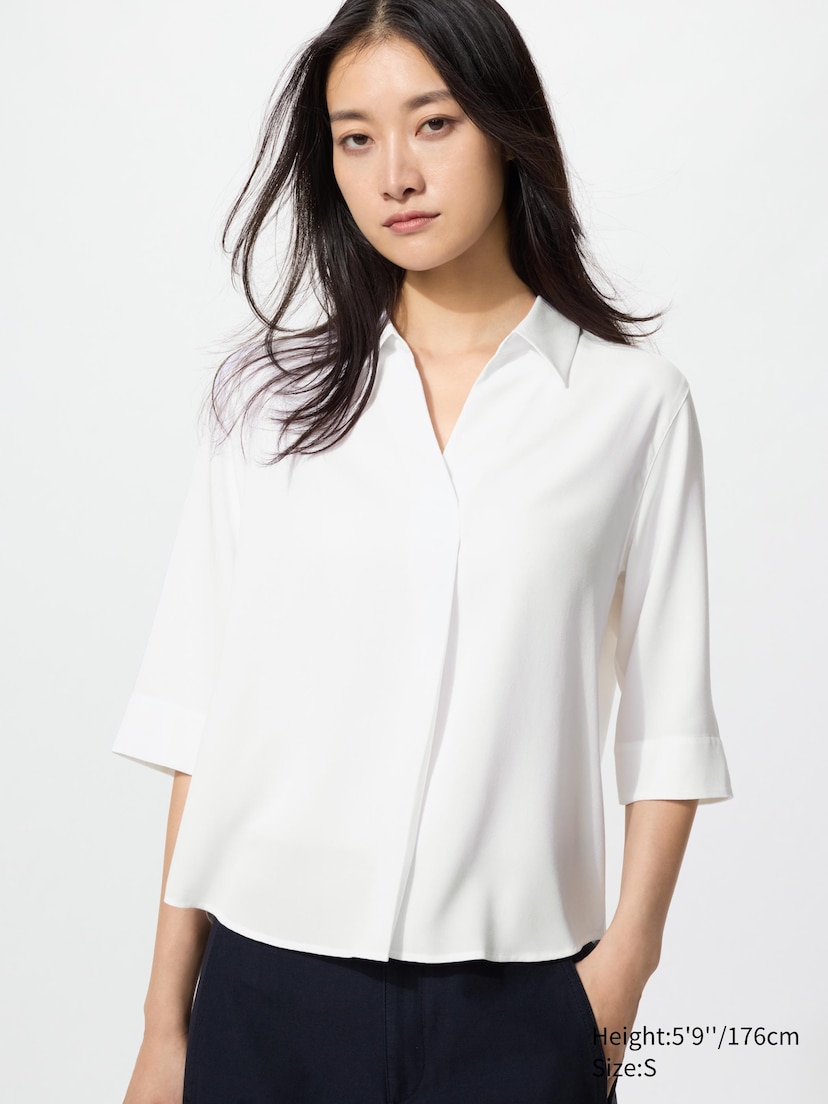 Rayon Skipper Collar Blouse | 3/4 Sleeve_00