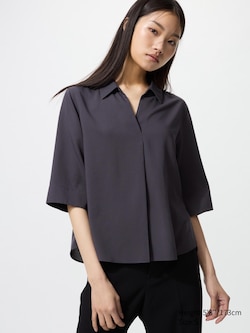 Rayon Skipper Collar Blouse | 3/4 Sleeve