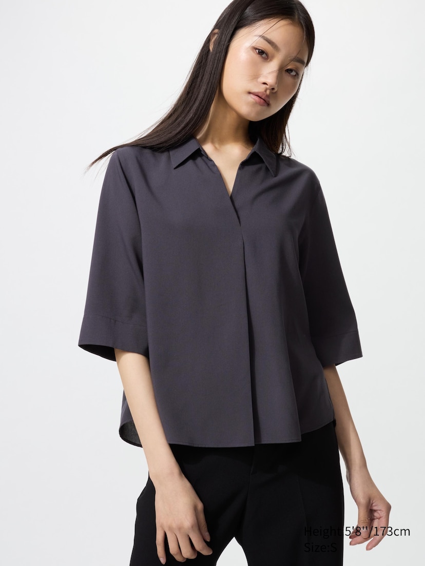 Rayon Skipper Collar Blouse | 3/4 Sleeve_08