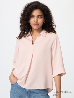Rayon Skipper Collar Blouse | 3/4 Sleeve