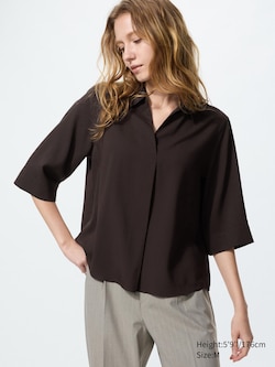 Rayon Skipper Collar Blouse | 3/4 Sleeve