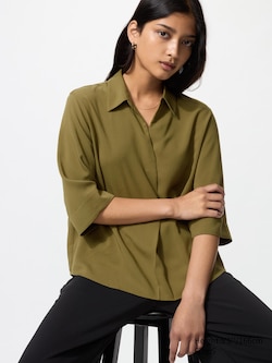 Rayon Skipper Collar Blouse | 3/4 Sleeve