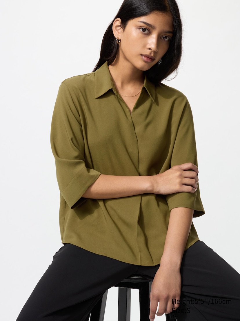 Rayon Skipper Collar Blouse | 3/4 Sleeve_56