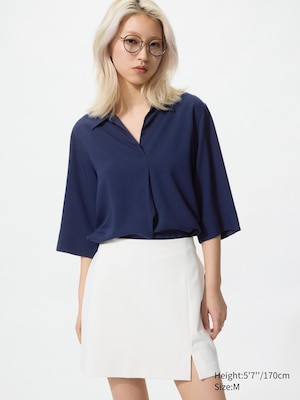 Rayon Skipper Collar Blouse | 3/4 Sleeve