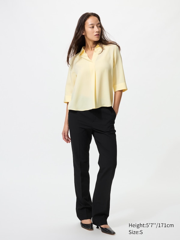 Rayon Skipper Collar Blouse | 3/4 Sleeve