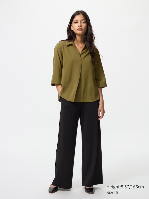Rayon Skipper Collar Blouse | 3/4 Sleeve