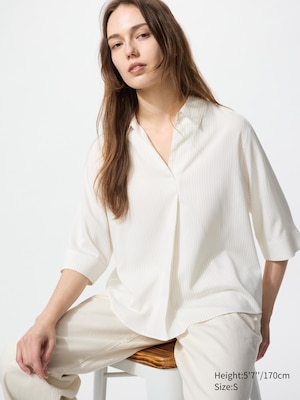 Rayon Skipper Collar Striped Blouse | 3/4 Sleeve