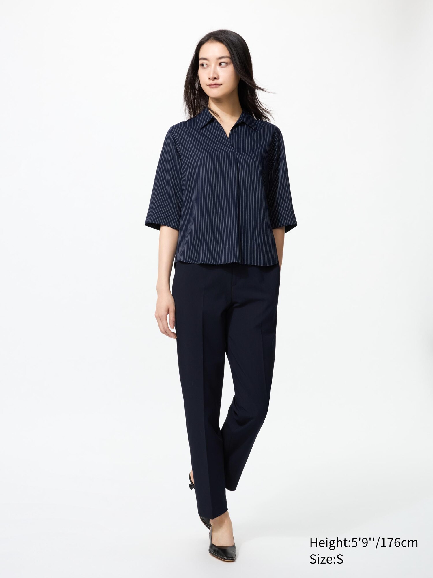 Rayon Skipper Collar Striped Blouse | 3/4 Sleeve | UNIQLO US