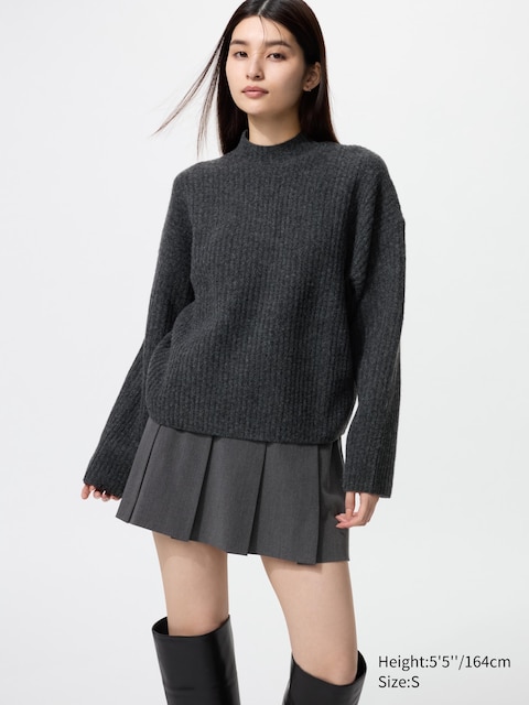 Свитер с имитацией шеи из пряжи Uniqlo Souffle Yarn dark gray
