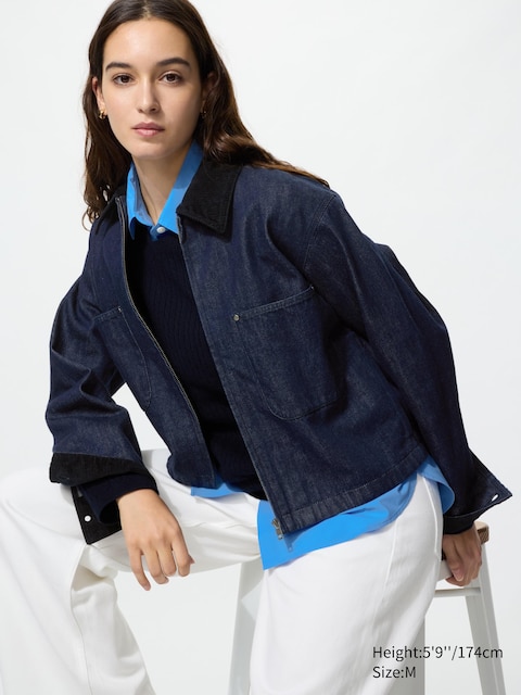 Короткая куртка Uniqlo на молнии темно-синего цвета