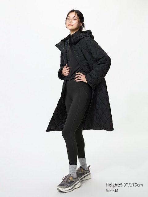 Длинное пальто свободного кроя Uniqlo PUFFTECH черного цвета