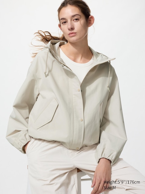 Короткая парка из хлопчатобумажной смеси Uniqlo бежевого цвета