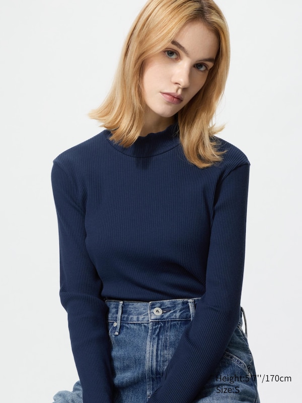 Ribbed High Neck T-Shirt