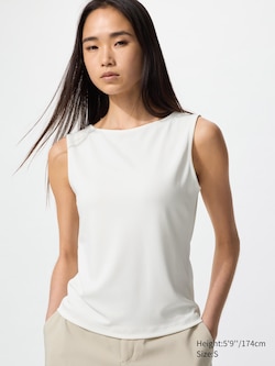 Crepe Jersey Boat Neck Sleeveless T-Shirt