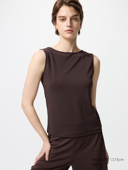Crepe Jersey Boat Neck Sleeveless T-Shirt