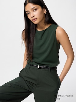 Crepe Jersey Boat Neck Sleeveless T-Shirt