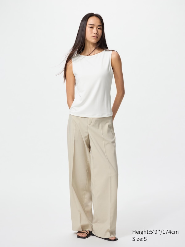 Crepe Jersey Boat Neck Sleeveless T-Shirt