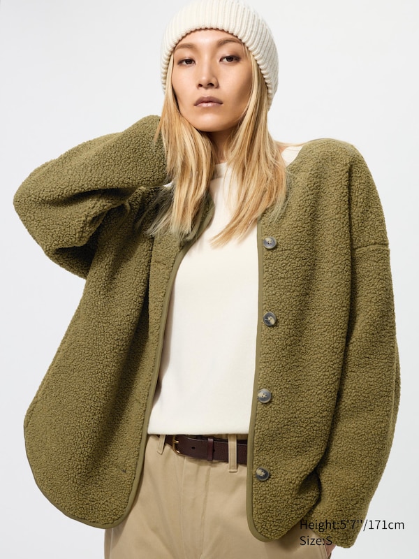 Pile Lined Fleece Relaxed Cardigan