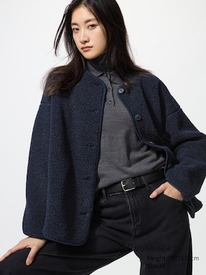 Pile Lined Fleece Relaxed Cardigan