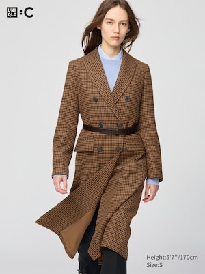 Double Breasted Long Coat | Checked