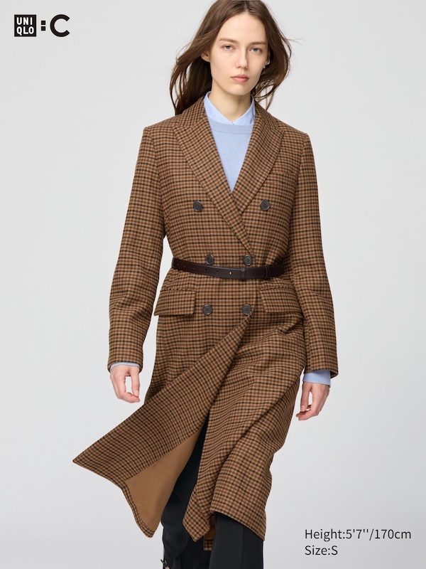 Double Breasted Long Coat | Checked