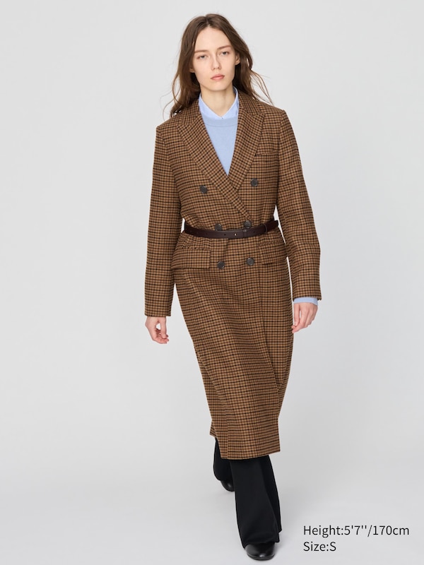 Double Breasted Long Coat | Checked