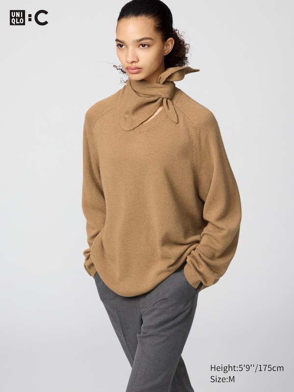 Cashmere Relaxed V-Neck Sweater | With Scarf