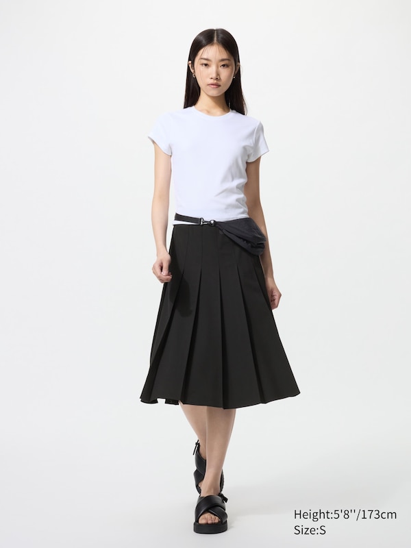 Wide Pleated Midi Skirt