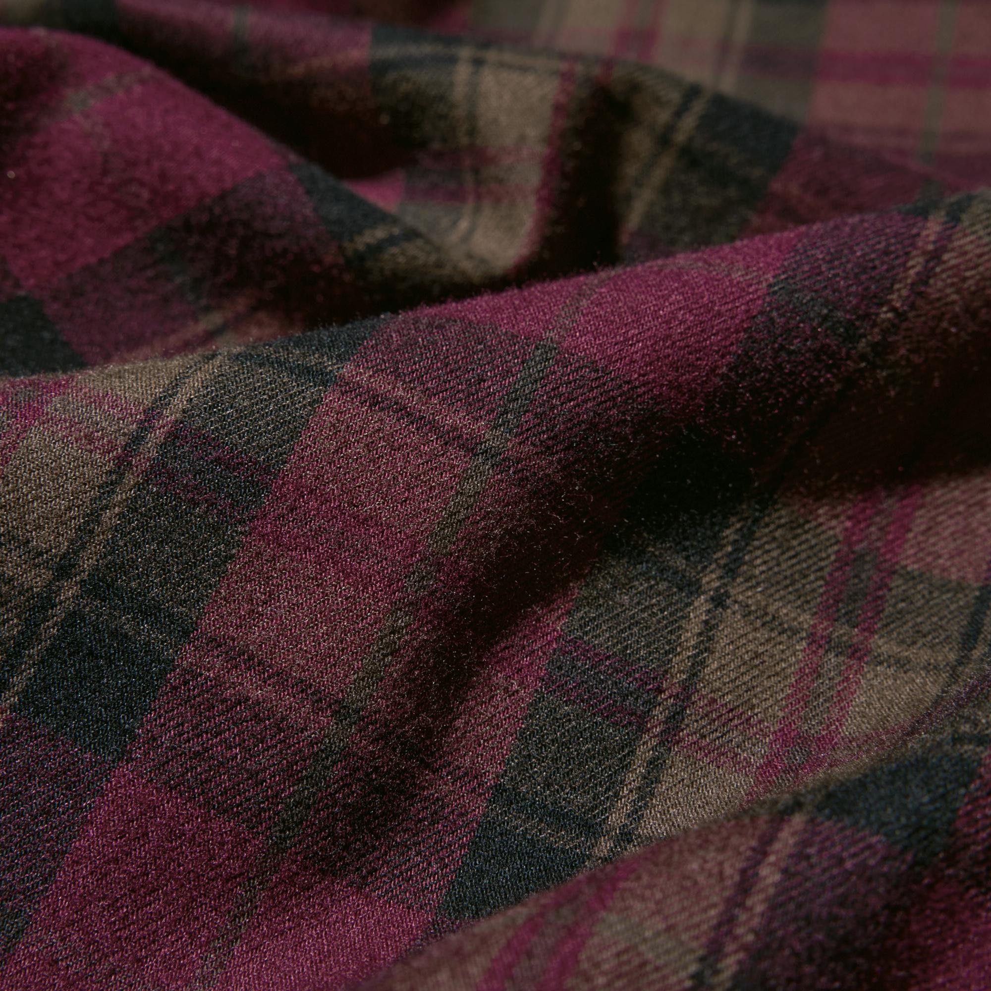 Warm cotton flannel fabric blended with rayon for a soft texture.