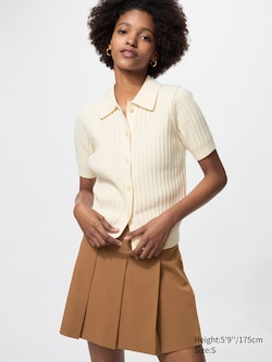 Ribbed Polo Cardigan | Short Sleeve