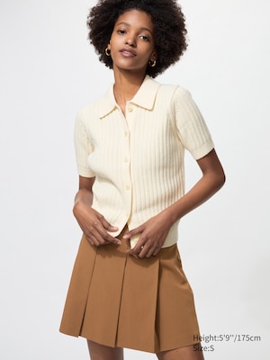 Ribbed Polo Cardigan | Short Sleeve