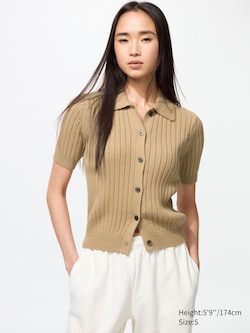 Ribbed Polo Cardigan | Short Sleeve