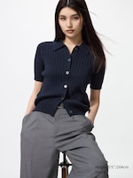 Ribbed Polo Cardigan | Short Sleeve