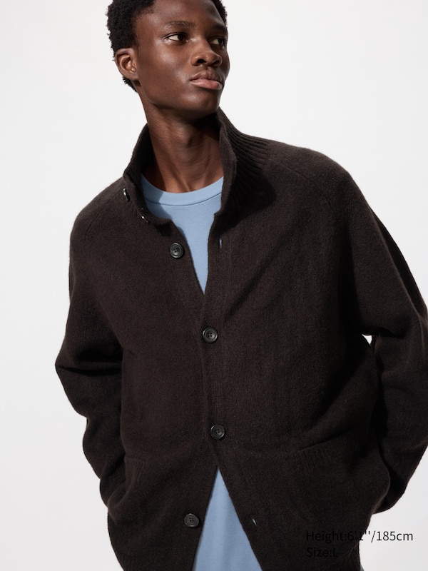 Souffle Yarn Stand Collar Cardigan
