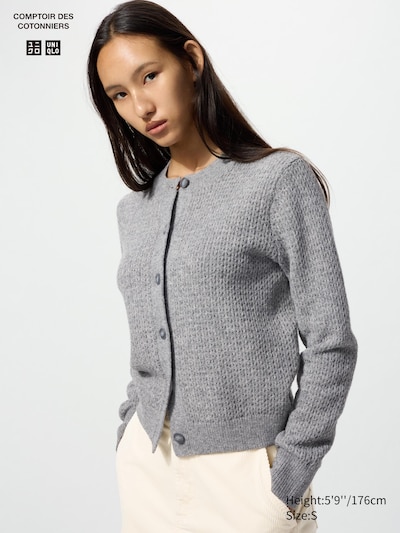 Wool Blend Crew Neck Cardigan