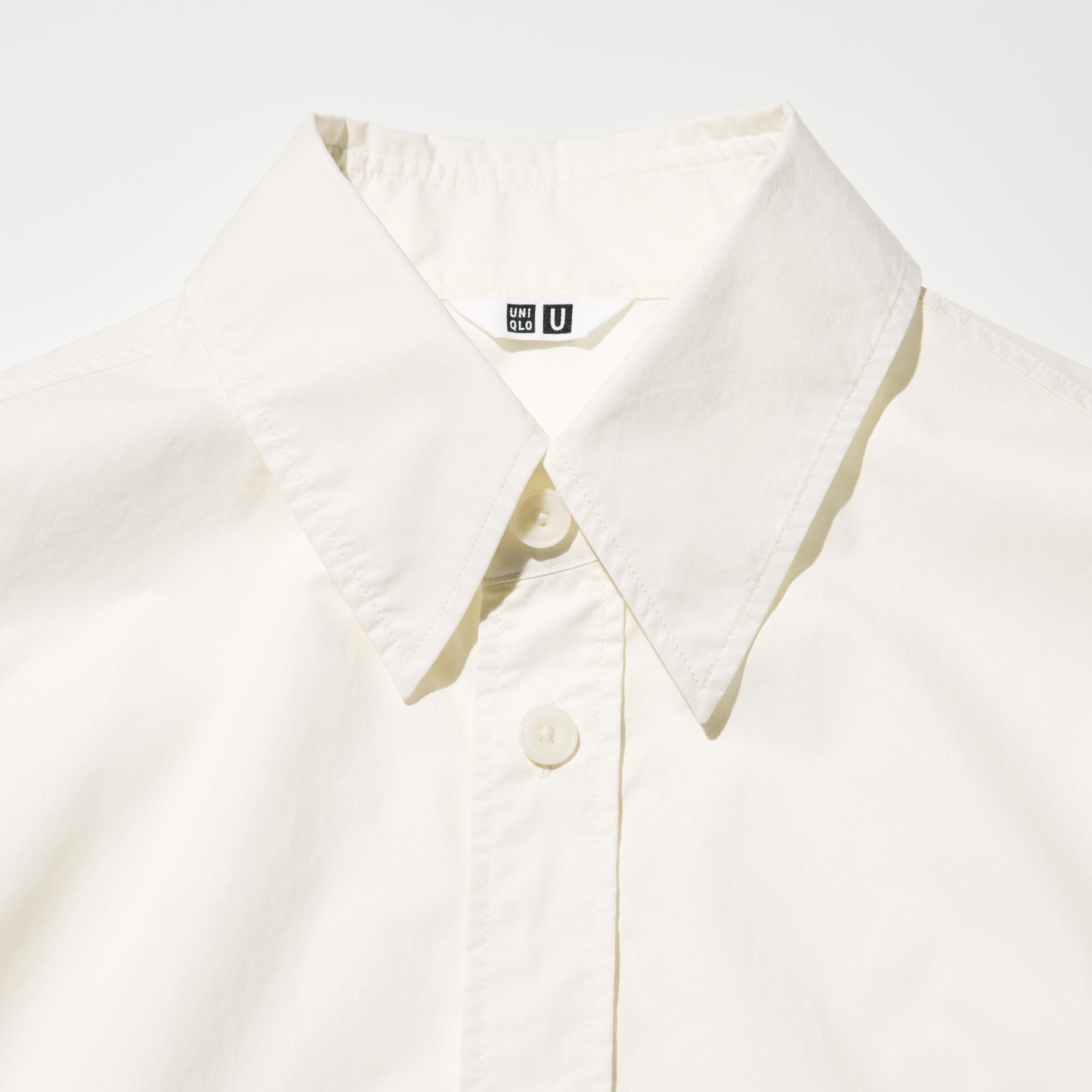 Sharp collar and button closure.